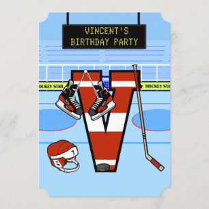 Personalised Initial letter V Ice Hockey Invitation