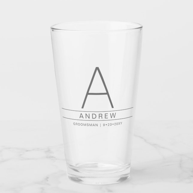 Personalised Initial Modern Bridal Party Gift Pint Glass (Front)