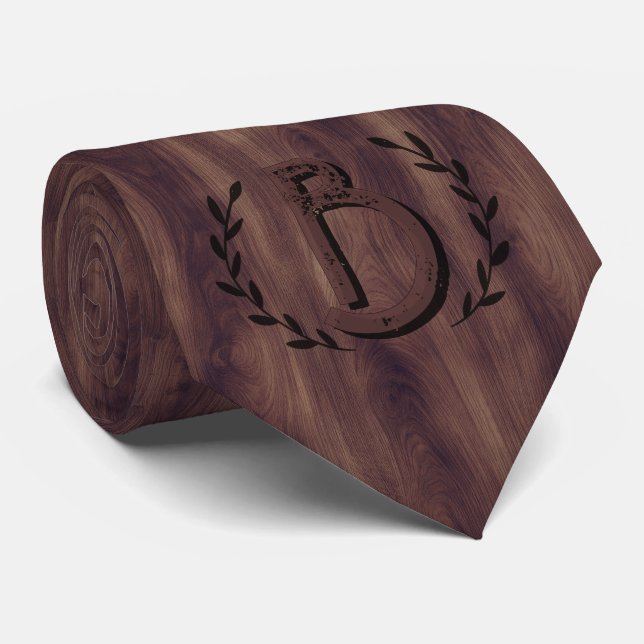 Personalised Initial Monogram  Elegant Wood Grain  Tie (Rolled)