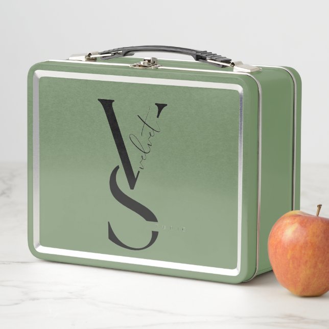 Personalised Initial Monogram Metal Lunch Pail Box (In Situ)