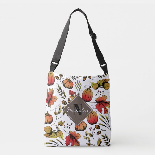 Personalised Initial & Name Colourful Fall Harvest Crossbody Bag (Front)