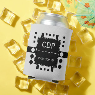 Personalised initial name diamond shape black can cooler