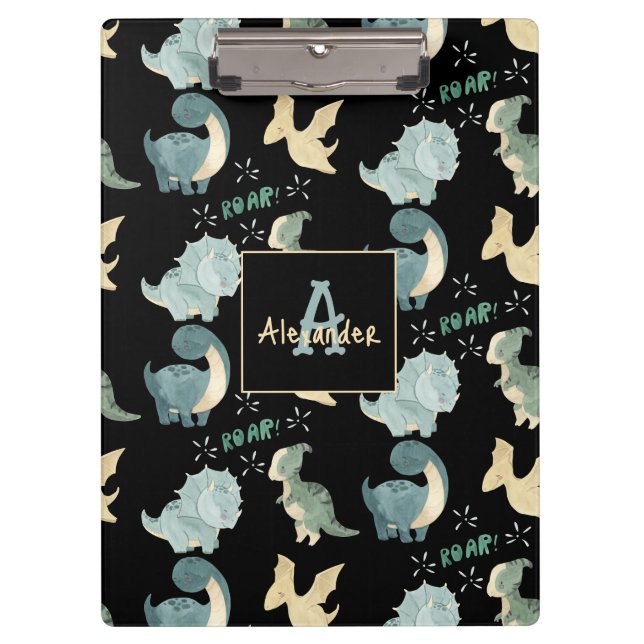 Personalised Initial & Name Dinosaur Pattern Clipboard (Front)