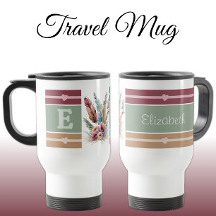 Personalised initial name floral travel mug