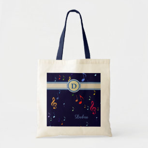 personalised initial&name musical notes tote bag