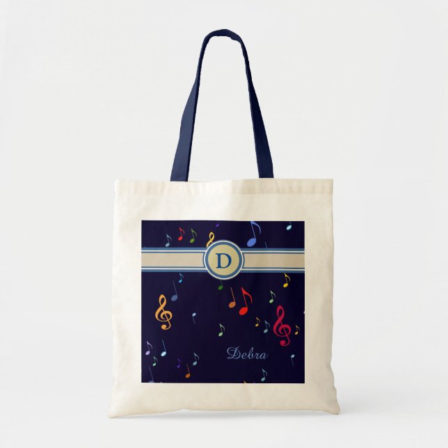 personalised initial&name musical notes tote bag (Front)
