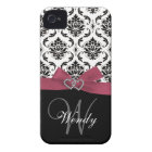 Personalised Initial, Pink, Black Damask Case
