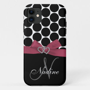 Personalised Initial, Pink, Black Polka Dots Case