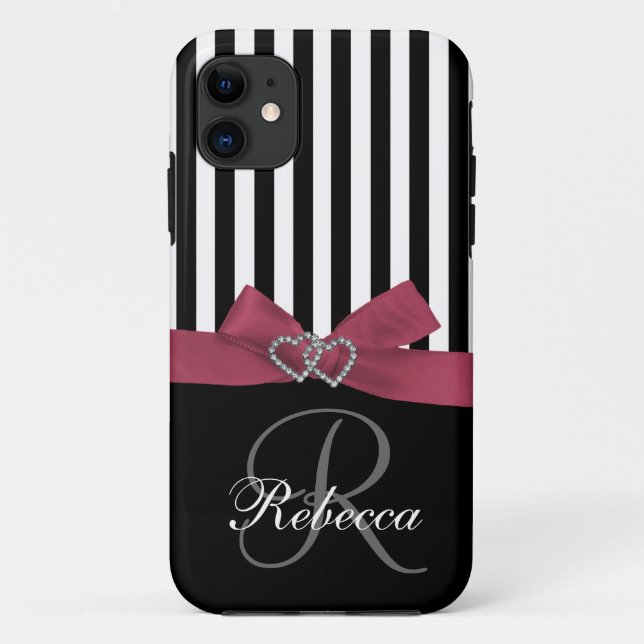 Personalised Initial, Pink, Black Stripes Case (Back)
