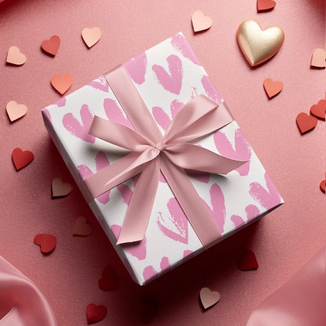 Personalised Initial Pink Love Hearts Valentines Wrapping Paper Sheet (Creator Uploaded)