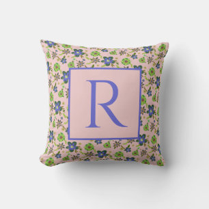 Personalised Initial Pink Purple Hibiscus Pattern Cushion