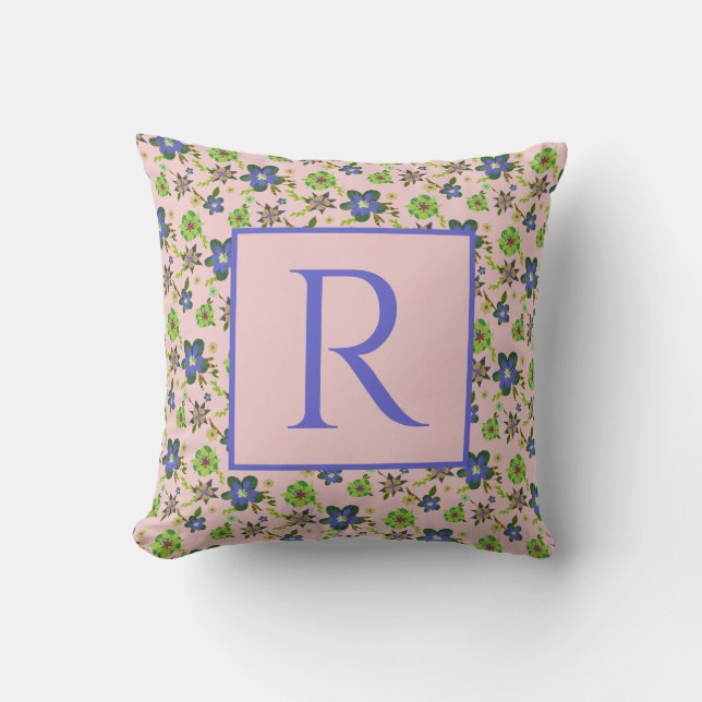 Personalised Initial  Pink Purple Hibiscus Pattern Cushion (Front)