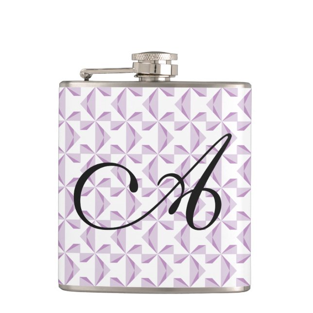 Personalised Initial Purple Pinwheels Hip Flask (Front)
