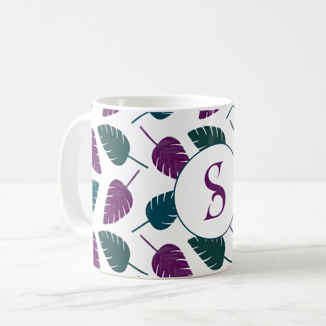 Personalised Initial Tropical Banana Palm Leaf Coffee Mug (Front Left)