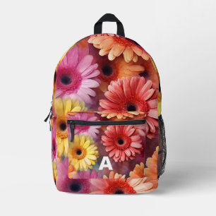 Personalised Initial Watercolor Gerbera Flowers Printed Backpack