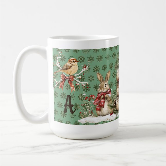 Personalised initial winter woodland coffee mug (Left)