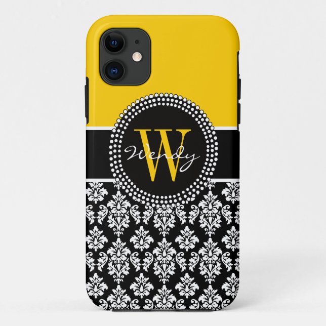 Personalised Initial Yellow Black Damask Case (Back)
