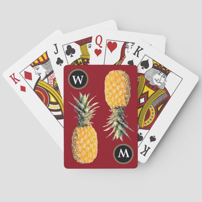 personalised initial / yellow pineapples playing cards (Back)