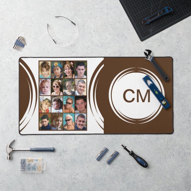Personalised initials 16 photo brown desk mat (Workstation)