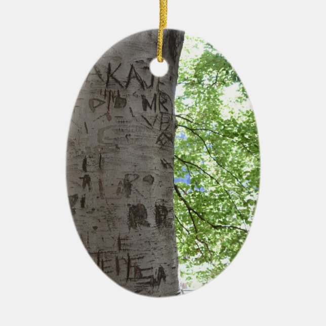 Personalised Initials Carved in a Tree Park Ceramic Ornament (Front)