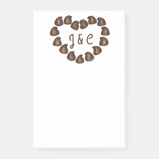 Personalised Initials Chocolate Drop Heart Candy Post-it Notes (Front)
