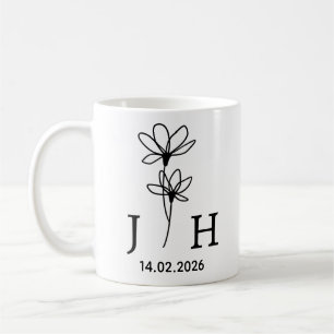 Personalised Initials, Date Floral Couple Initials Coffee Mug