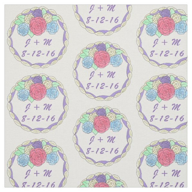 Personalised Initials Date Floral Wedding Cake Fabric (Swatch)