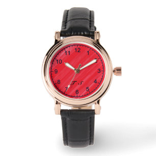 Personalised Initials Elegant Pink Red Time Watch