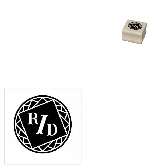 Personalised initials in circle with pattern rubber stamp (Stamped)