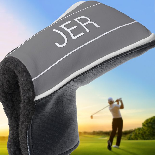 Personalised Initials Monogrammed Grey Putter Golf Head Cover (Personalized Initials Monogrammed Gray Putter Golf Head Cover)