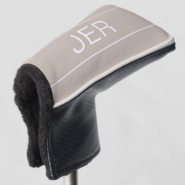 Personalised Initials Monogrammed Tan Statement Golf Head Cover (3/4 Front)