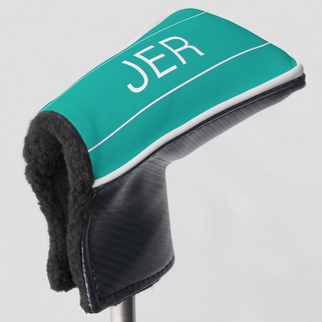 Personalised Initials Monogrammed Teal Putter Golf Head Cover (3/4 Front)