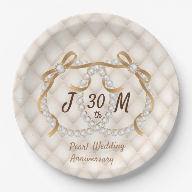 Personalised Initials Pearl Ribbon Paper Plate (Front)