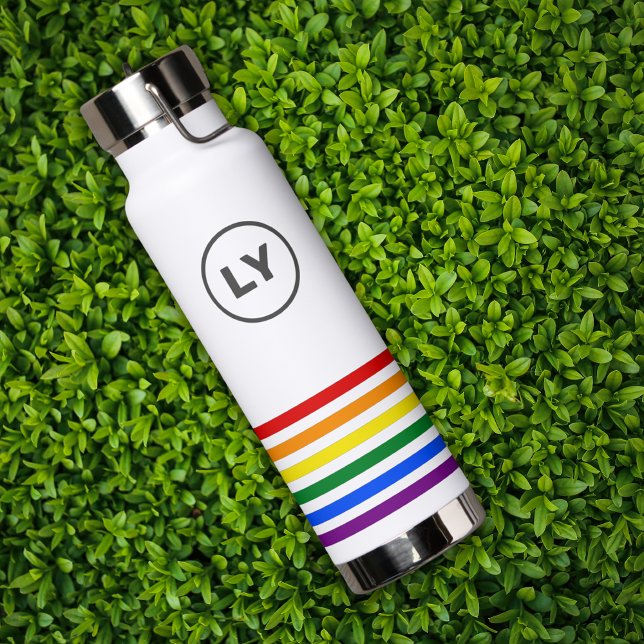Personalised Initials Pride Flag Stripes White Water Bottle (Creator Uploaded)