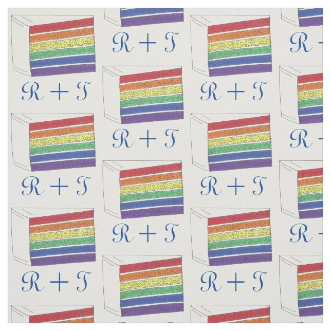 Personalised Initials Rainbow Wedding Cake Pride Fabric (Swatch)