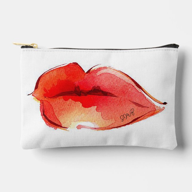 Personalised initials Red Lips Accessory Pouch (Front)