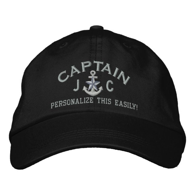 Personalised Initials Text Captain Silver Star Embroidered Hat (Front)