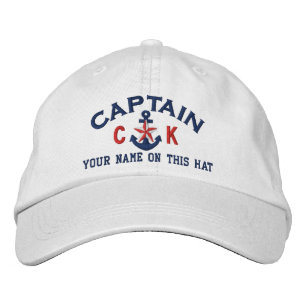 Personalised Initials Text Captain Star Anchor Embroidered Hat