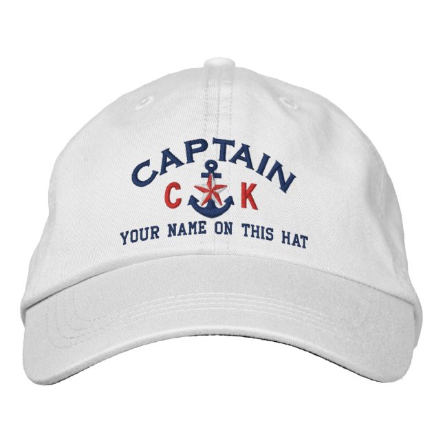 Personalised Initials Text Captain Star Anchor Embroidered Hat (Front)