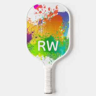 Personalised Initials Trendy Colourful Paint Splat Pickleball Paddle
