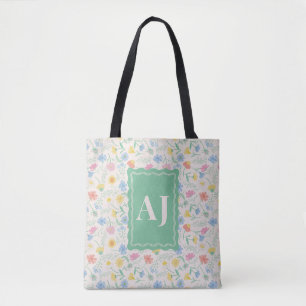 Personalised Initials Wildflower Floral Tote Bag 