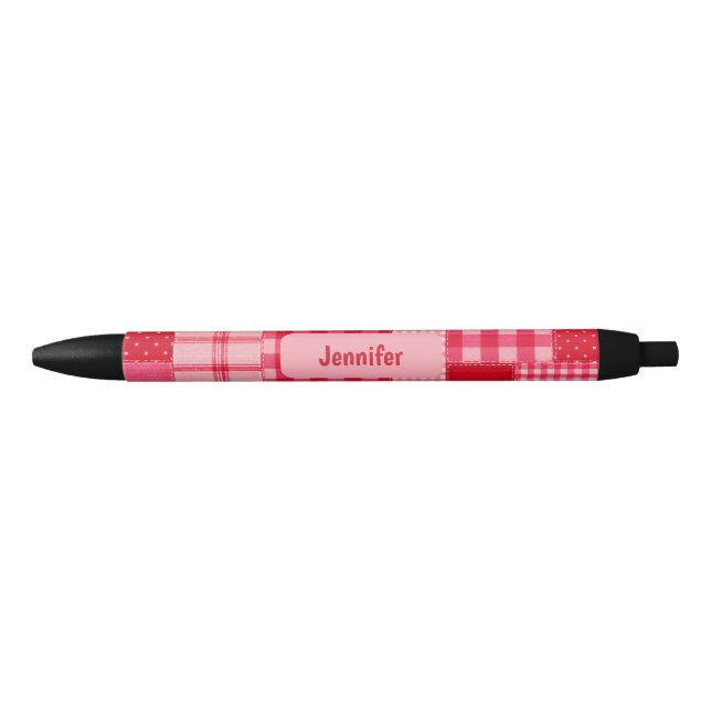 Personalised Ink Pen with pink and red patch (Front)