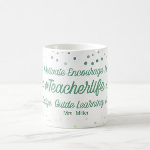 Personalised Inspiring Teacher Green Text Coffee Mug