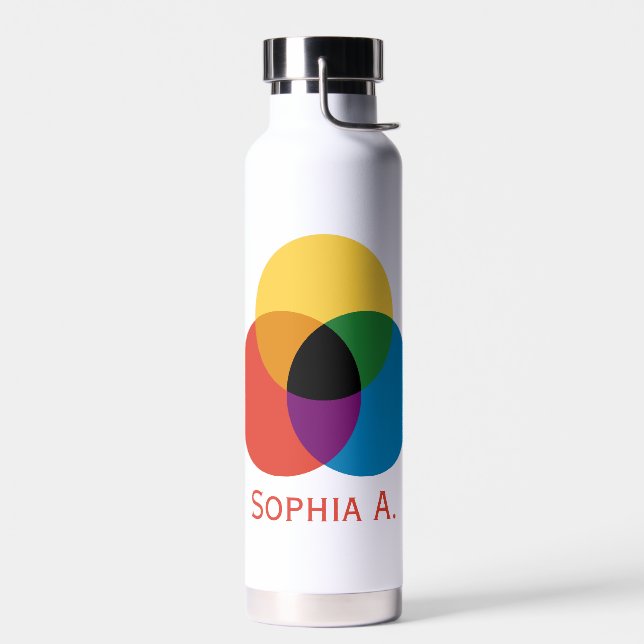 Personalised Interlocking Primary Colour Circles Water Bottle (Left)