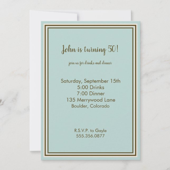 Personalised Invitation Brown and Aqua  (Front)