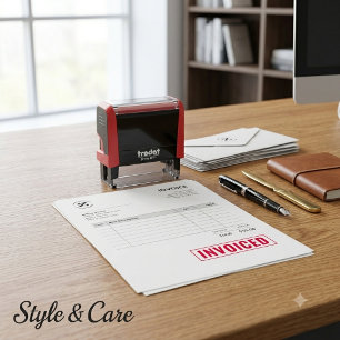 Personalised INVOICED Label Self Inking Stamp Desi