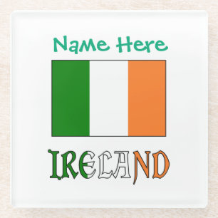 Personalised Ireland Flag Heritage Glass Coaster
