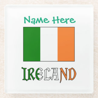 Personalised Ireland Flag Heritage Glass Coaster