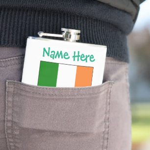 Personalised Ireland Flag Heritage Vinyl  Hip Flask