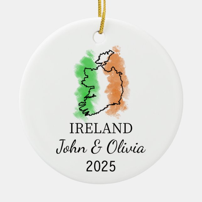 Personalised Ireland Ornament, Ireland Flag Gift Ceramic Ornament (Front)